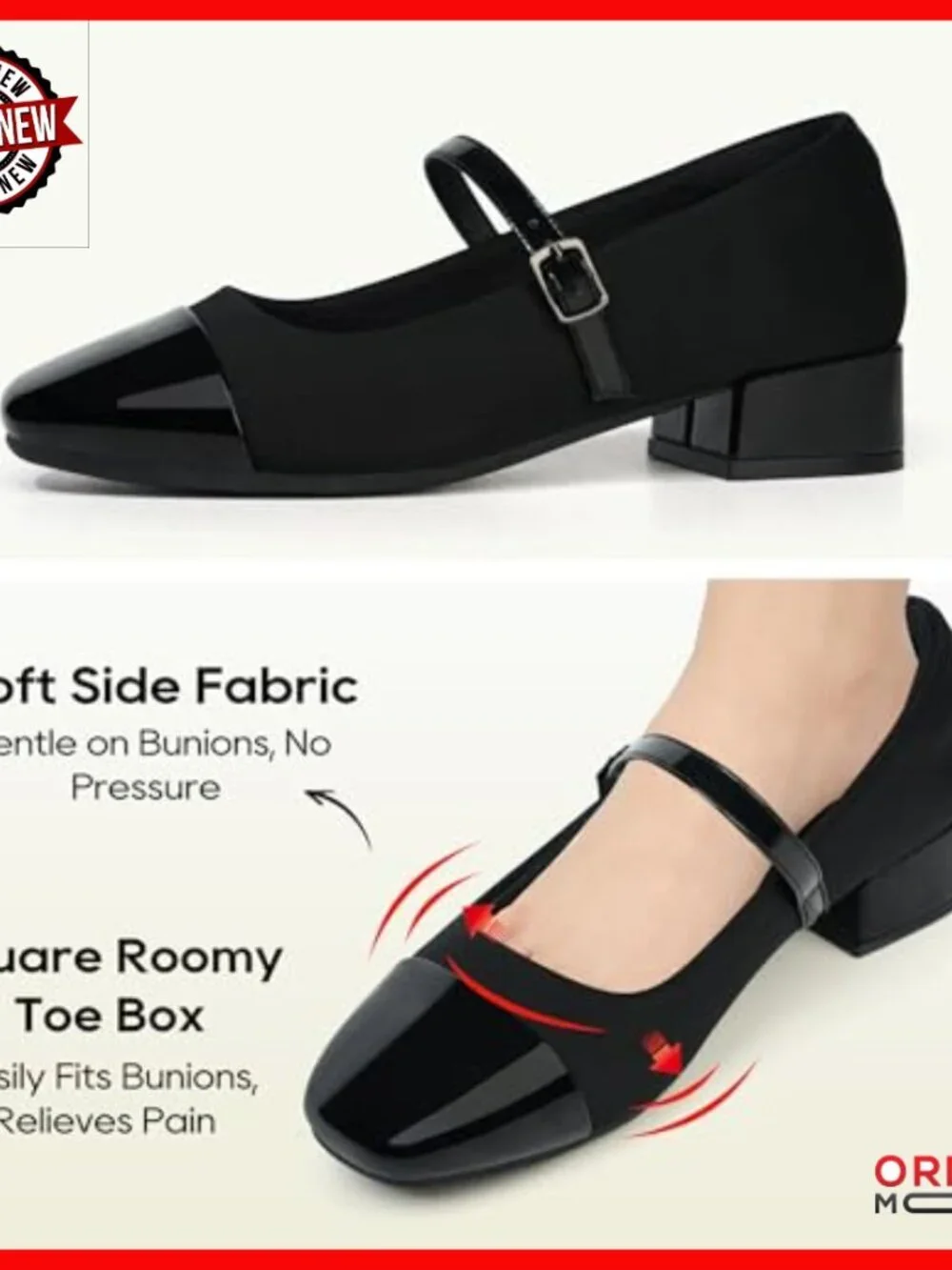 Orthopedic Mary Janes Low Heel Chunky Pumps for Bunions Comfort Work Shoes